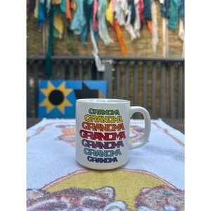 Vintage "GRANDMA" Rainbow Text Mug‎ • Made in Korea • 80s/90s Ceramic